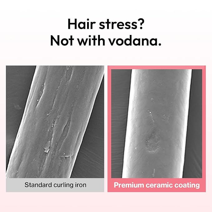 VODANA Professional GlamWave Ceramic Curling Iron Long-Lasting Natural Curls Instant Heat Hair Curler Curling Wand Available in USA (1.4 inch Pink)