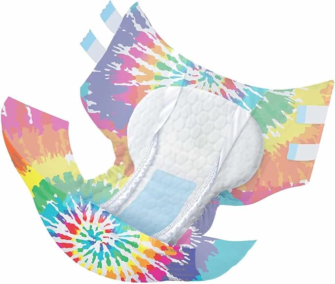 NorthShore MegaMax 12-Hour HBL Adult Diapers for Heavy Bladder Leaks Medium 10 Count Tie-Dye 32-44 inches Tab-Style Incontinence Underwear for Men Women &amp Teens