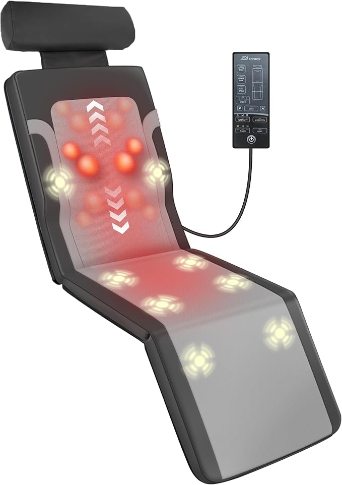 Snailax Shiatsu Back Massage Mat with Heat Vibration Full Body Massage Mat for Sofa ReclinerBed Deep Kneading Back Massage Pad with Foldable &amp Flexible Pillow Mother's Day Gifts for Women Wif