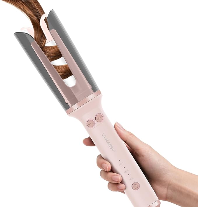 2PCS Automatic Curling Iron 1 Inch with 3 Temps Rotating Curling Iron 2-Way Rotation Hair Curler Ionic Ceramic Coating Anti-Scald &amp Tangle Auto Shut-Off for Hair Styling (Pink) (Pink*2PCS)