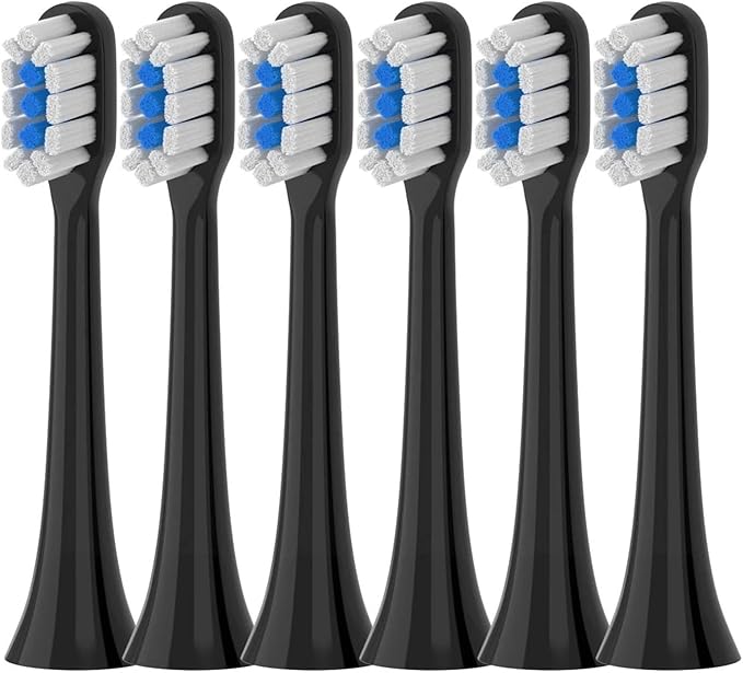 Replacement Brush Heads Compatible for Mijia T301 T302 T501 /501CSonic Electric Toothbrush Head Soft Bristle Nozzles(T301-302-BK-6Pcs)