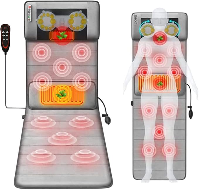 Full Body Massage Mat with Heat 20 Neck Shiatsu Kneading Massage Heads Multifunctional Electric Heated Massage Chair Back Pad for Back Lumbar Leg Pain Relief