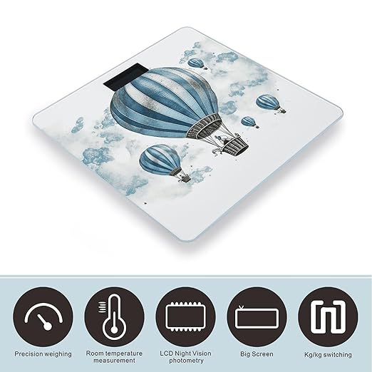Blue Hot Air Balloon Digital Bathroom Scale for Body Weight Weighing Scale with Backlit LCD Display High Precision Measurements &amp Measures Weight Up to 180kg