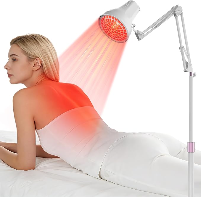 Home Infrared Heating Lamp for Body 150W High Power Infrared Lamp Red Light 660nm and Infrared Light 810-1000nm Adjustable Angle &amp 3 Brightness Adjustment &amp 10-90 Minute Timer for Home &amp