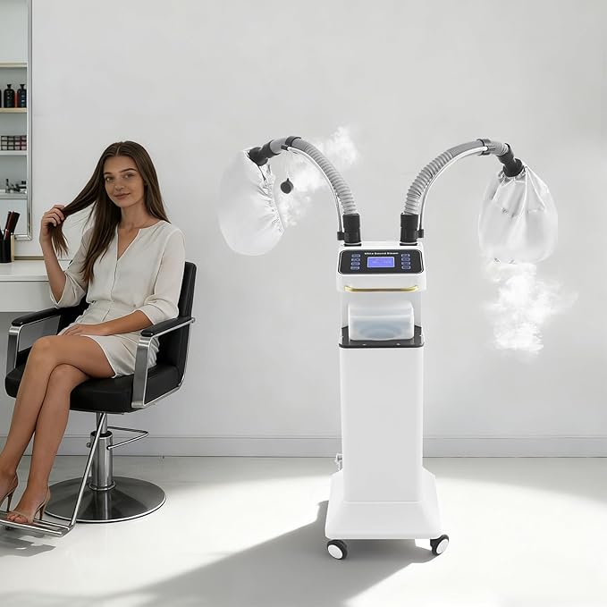 Multifunctional Nano Hair Steamer Machine 650W Professional Micro Mist Salon Processor 2 Vaporizing Caps for Hair Deep Care Repair Salon Spa Without Damage (White-1)