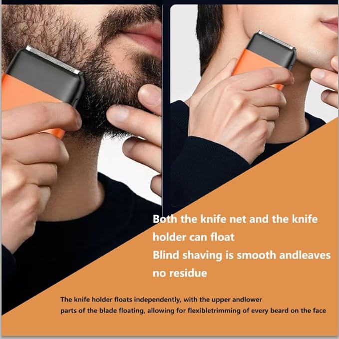 Premium Travel Electric Razor for Men - Ultra-Compact IPX7 Waterproof Foil Shaver with LED Indicator USB-C Quick Charge 90 Min Runtime Orange