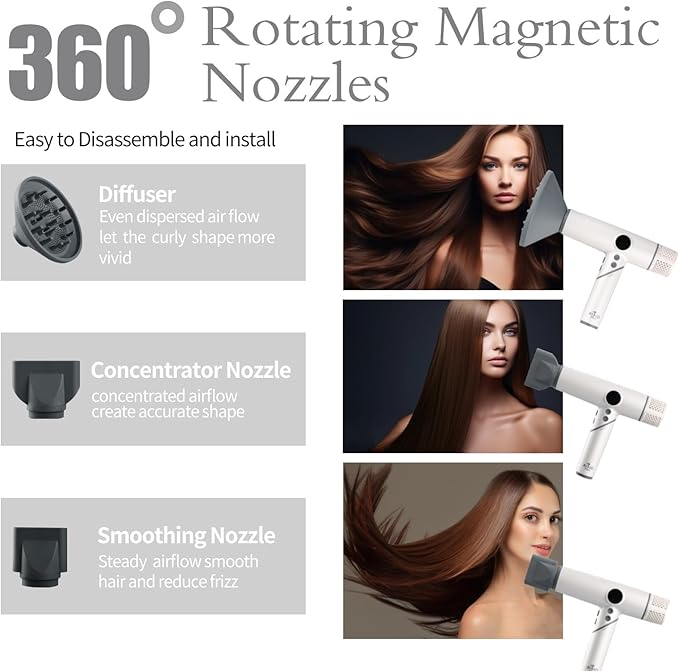 AIKO PRO Salon Ionic Hair Dryer 1800W High-Speed Foldable Travel Blow Dryer Brushless Motor for Fast Drying &amp Frizz Control 3 Temps &amp 3 Speeds Lightweight Portable &amp Quiet with 3 Magn