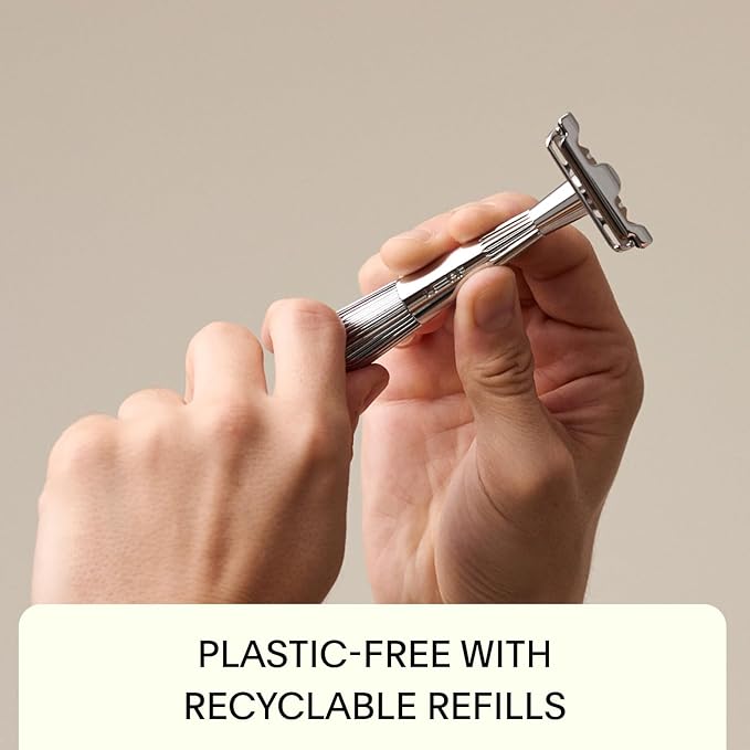Leaf Shave | Leaf Thorn Razor Set Includes Twig Razor Matching Stand 50-Pack Single-Edge Blade Refills and Blade Bank - Rose Gold