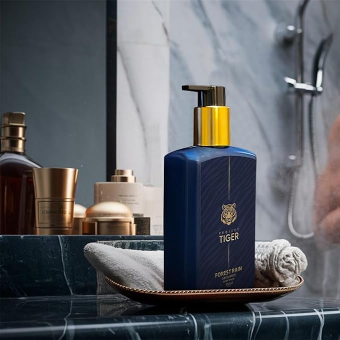 TIGER Forest Rain Body Wash For Men | 300Ml (10 Oz) | Oak &amp Moss Designer Fragrance | Salicylic Acid 1% Niacinamide 1% Hyaluronic Acid 2% | Sls &amp Paraben-Free | All Skin Types