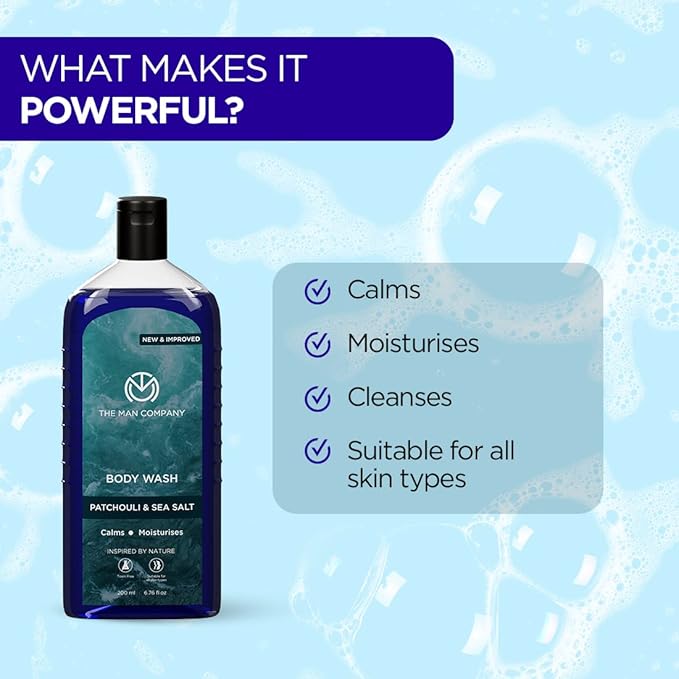 The Man Company Patchouli &amp Sea Salt Perfumed Body Wash For Men - 200 Ml | Shower Gel For Deep Moisturization &amp Smooth Skin | Enriched With Green Tea Turmeric &amp Moringa Extract