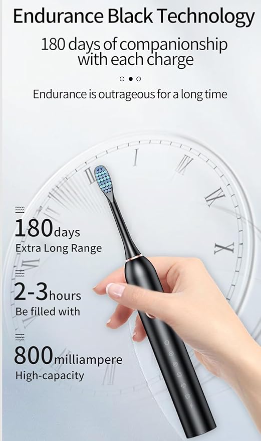 Amailtom Electric Toothbrush with Travel Case Sonic Type for Adults &amp Teens 6 Modes 40000 VPM Electric Motor IPX7 Waterproof 2 Minutes Timer