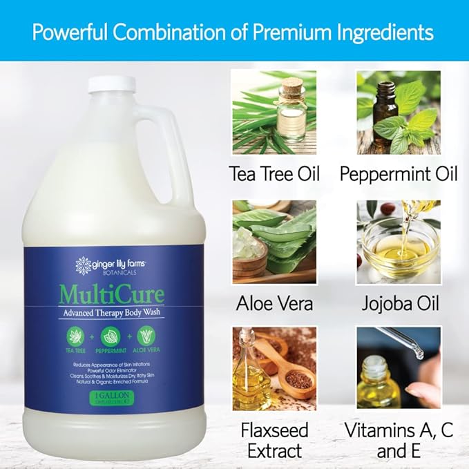 Ginger Lily Farms Botanicals MultiCure Advanced Therapy Body Wash with Tea Tree Oil Peppermint and Aloe Vera 100% Vegan &amp Cruelty-Free 1 Gallon (128 fl oz) Refill