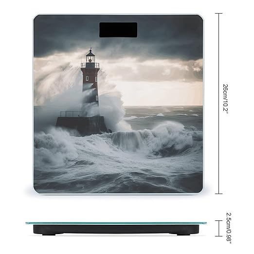 Lighthouse in Storm Scale for Body Weight Highly Accurate Bathroom Body Scale Sturdy Tempered Glass Digital Weight Scales LCD Display Smart Scales Rounded Corners Design