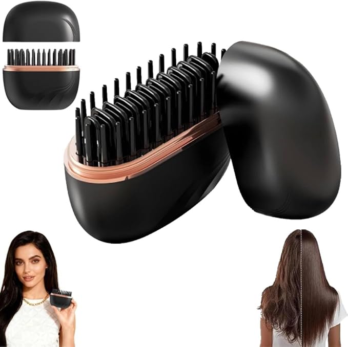 Mini Hair Straightener Brush Wireless Rechargeable Straightening Comb 3-Speed Temperature Control 30s Heating Portable Electric Hair Straightener Brush for Home and Travel (Black)