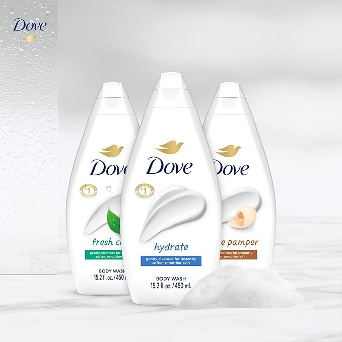 Dove Body Wash Variety 3-Pack – Hydrate Fresh Care and Gentle Pamper 15.22 Oz Ea