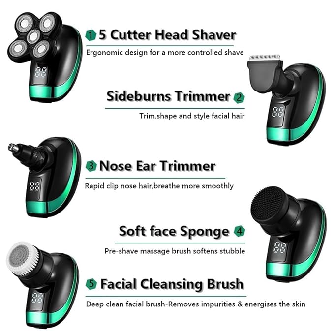 Head Shavers for Bald Men 5 in 1 Multi Grooming Kit Digital Display Electric Shaver Hair Trimmer Beard Electric Razor Wet Dry Men Facial &amp Body Shaving Machine