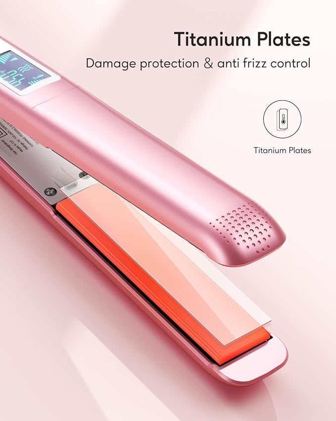 Wavytalk Salon Flat Iron Hair Straightener Negative Ion Flat Iron with Titanium Plates 5 in 1 Curling Iron Set with Curling Brush and 4 Interchangeable Ceramic Curling Wand (0.35-1.25”)