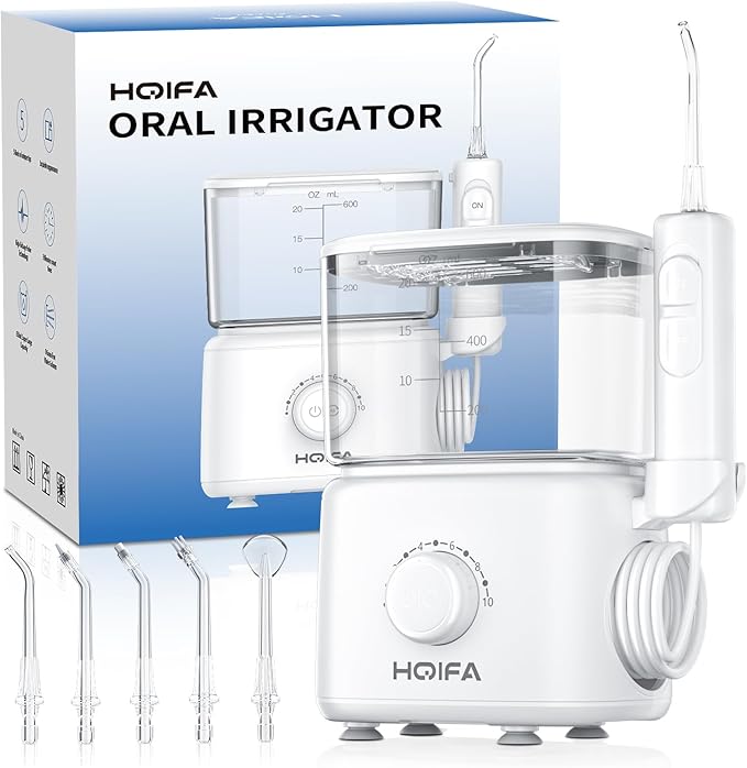 Water Dental Flosser 600ML Large Water Tank Oral Irrigator for Teeth 10 Modes Water Flosser with 5 Jet Tips Suitable for Multiple Users IPX7 Waterproof Electric Flossing Machine for Family White