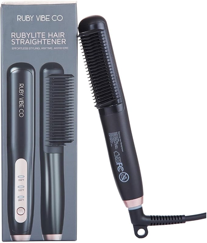RubyLite Hair Straightener PTC Ceramic Heating 33W Compact Travel Size Black | RUBY VIBE CO