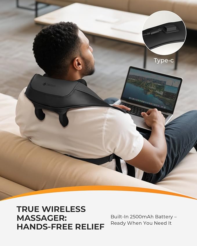 CooCoCo Cordless Neck MassagerBirthday Ideas for Dad Mom Neck and Back Massager for Pain Relief Deep Tissue Shiatsu Shoulder Massager for Pain Relief Back Massager with Heat