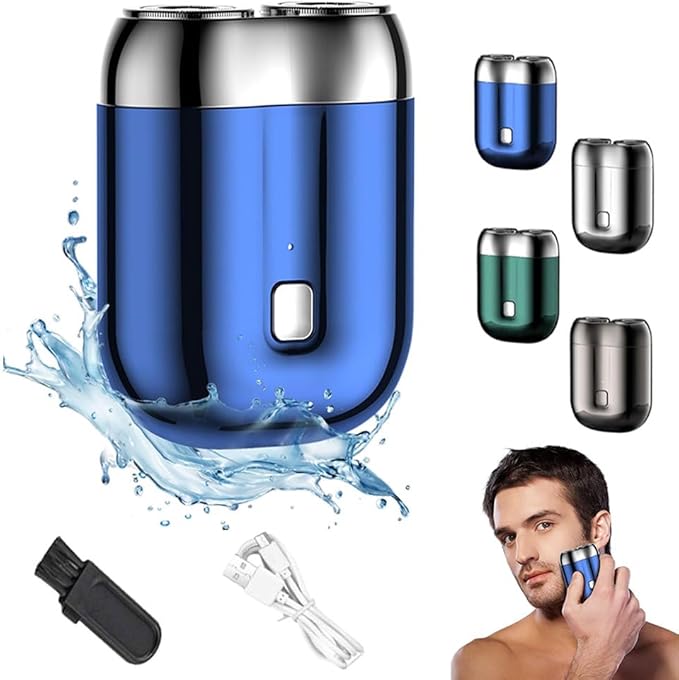 2026 New Upgrade Pocket Shaver USB Mini Shavers for Men Rechargeable Electric Mini Portable Razor Washable Double Head Razor Waterproof Compact Electric Shaver for Home Car Travel (Blue)