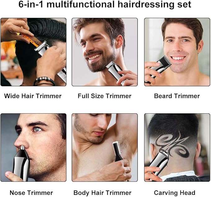 Hair Clippers for Men 6 in 1 Hair Trimmer Professional for Men Beard Facial Body Hair Clipper ?Waterproof ?Electric Grooming Eyebrow Nose Ear