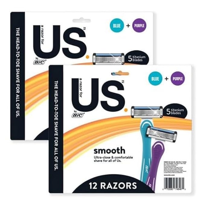 BIC Us. 5-Blade Unisex Disposable Razors For Men and Women Lubrication Strip For a Smooth Close Shave 12-Count