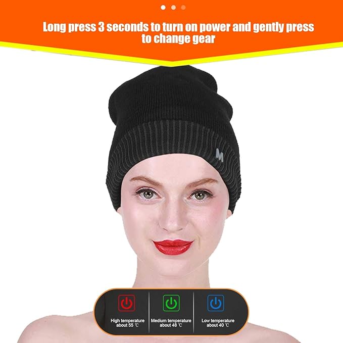 Pilipane Heated Hat USB Rechargeable Electric Winter Heated Beanie Hat for Men Women Outdoor Warm Fast Heating Breathable Winter Hats for Men for Outdoor Skiing Cycling(Black Edge)