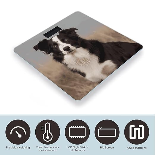 Border Collie Weight Scale Large Bathroom Scales Digital Weight with Bright LED Display Non Slip Automatic Weighing Scale Fashion Weighing Machine for Body