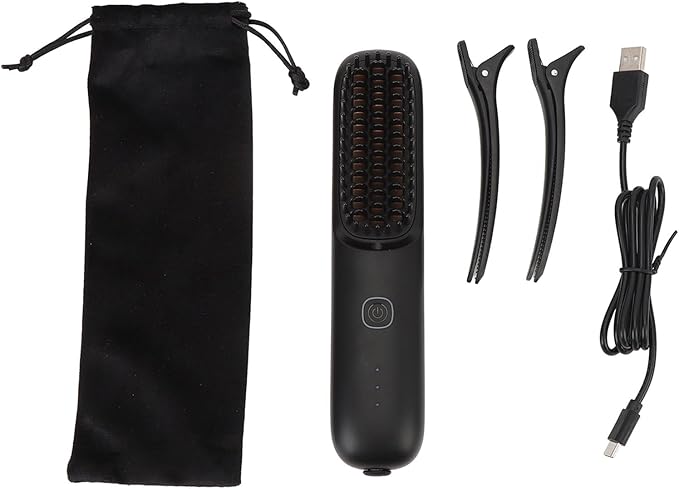 Hair Straightening Brush USB Rechargeable 3 Levels Negative Ions Portable Ceramic Hair Straightener Comb
