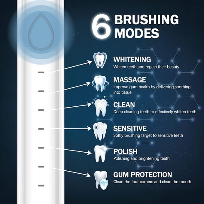 Sonic Electric Toothbrush USB Rechargeable Powerful Sonic Cleaning Tooth Brush with 6 Modes 5 Brush Heads + 1 Facial Cleansing Brush Head + 1 Face Massage Head Whitening Toothbrushes