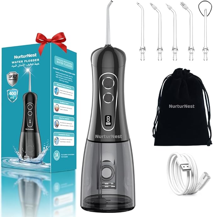 Water Flosser for Teeth Cordless Oral Irrigator Professional Rechargeable Dental Water flosser IPX7 Waterproof 8 Modes Large Water Tank 400ML(13.5oz) for Home &amp Travel Black