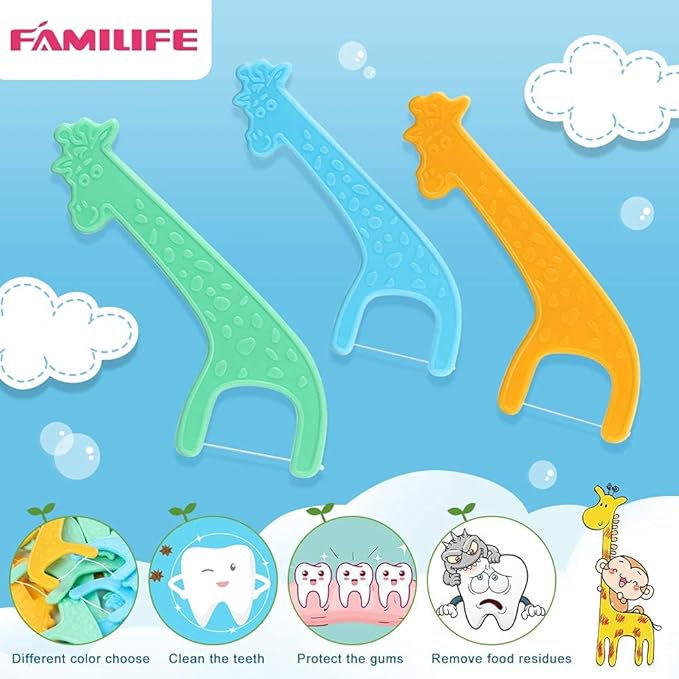 FAMILIFE Floss Picks Mint Dental Floss Picks with 4 Travel Handy Cases 240 Count Flossers and 204 Picks Kid's Dental Floss Picks Fluoride Free