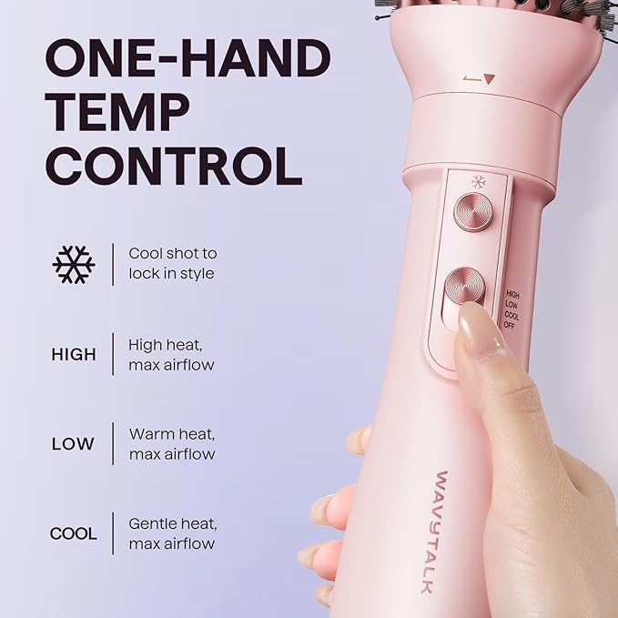 Wavytalk Hair Dryer Brush Set Air Sculpt 4-in-1 Hot Air Brush Set Multi Hair Styler for Salon Blowouts Smooth Curls Volumizing and Straightening Sleek and Less Frizz Pink