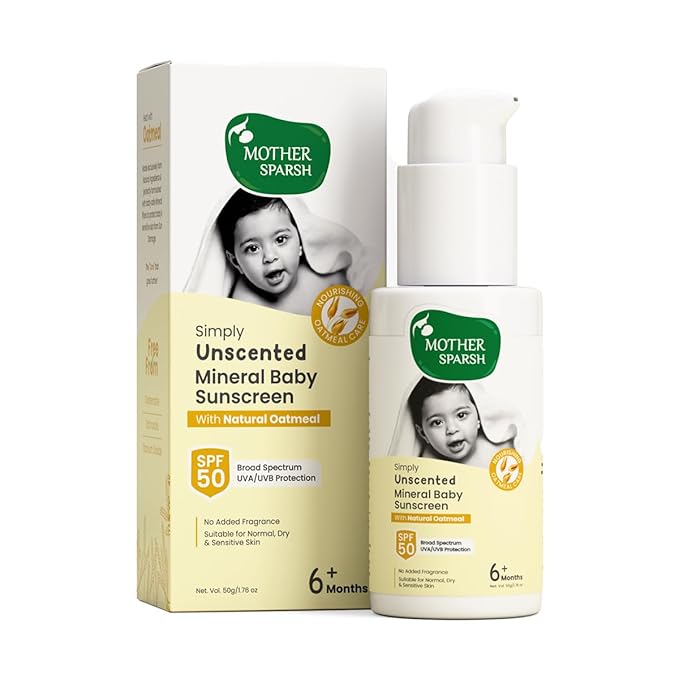 Unscented Mineral Baby Sunscreen SPF 50 - Safe Sun Protection by Mother Sparsh