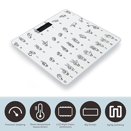 Sign Language Alphabet Scale for Body Weight Highly Accurate Digital Bathroom Body Scale Digital Bathroom Scales for People Anti-Slip Large LCD Display Smart Scales