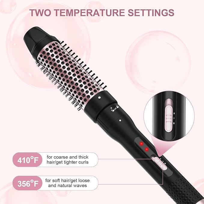 Thermal Brush 1.5 inch Heated Round Curling Brush Hair Straightening Styler Less Frizz Hair Hot Straightener with Detachable Head for Salon Style