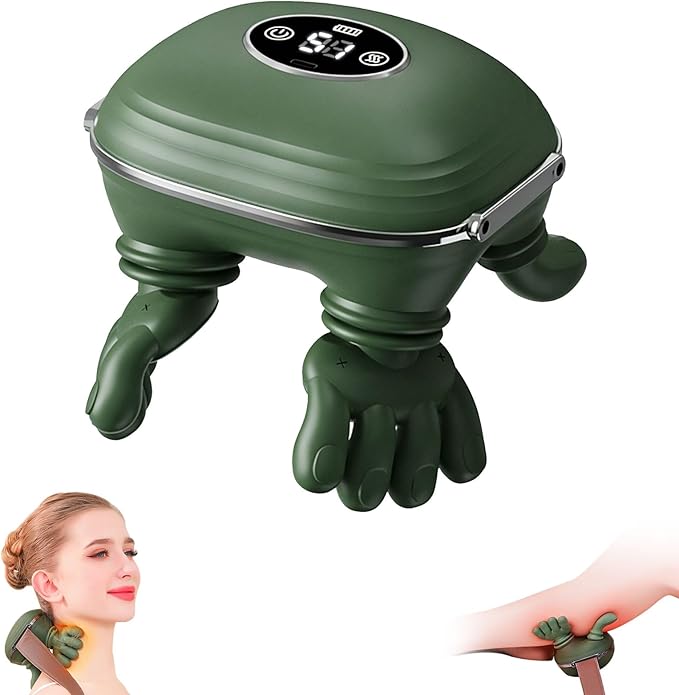 Neck Massager with Heat Bionic Shiatsu Neck and Shoulder Massager with 4D Kneading Fingers LCD Display &amp Adjustable Intensity Heated Neck Massage Device Simulates Real Palm to Relax Muscle Tens