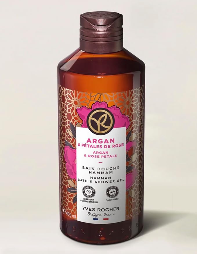 Yves Rocher Argan and Rose Petals Nourishing Shower Gel Bath &amp Body Routine Women Men Day Care 400 ml./13.5.oz.
