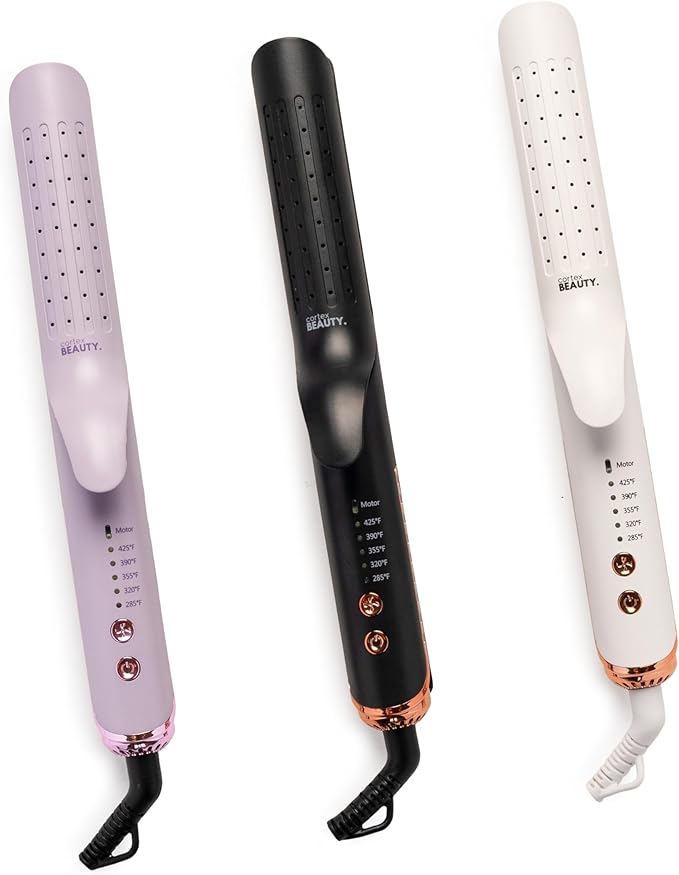Cortex Beauty 360° Airflow Styler Curling Iron | 2-in-1 Hair Straightener and Curler with Cool Air Flow Vents | Professional Flat Iron with Ionic Wand to Lock in Curls for Long &amp Short Hair White