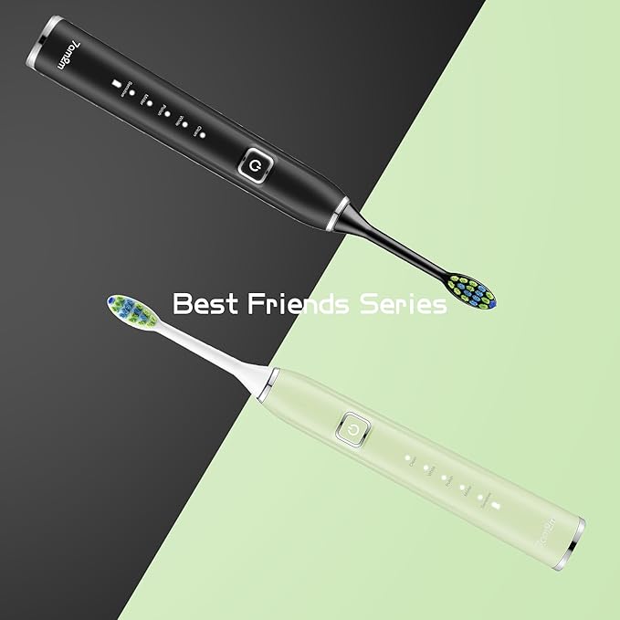 7AM2M Sonic Electric Toothbrush with 6 Brush Heads for Adults and Kids One Charge for 90 Days Wireless Fast Charge 5 Modes with 2 Minutes Built in Smart Timer Electric Toothbrushes(Green+Black)