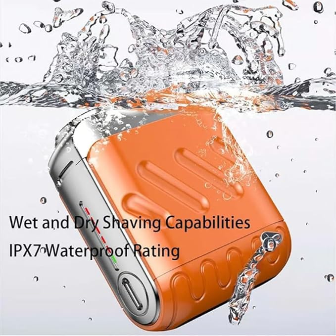 Small Steel Cannon Suspended Magnetic Blade Portable Rotary Dual Ring Electric Shaver Fully Waterproof USB Rechargeable One-Button Long Lasting Foil Shaver for Home Travel (Orange)