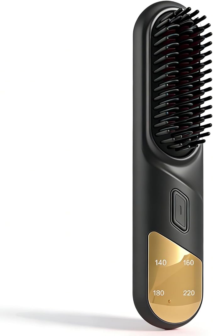 Go Brush Pro Portable Hair Straightener Brush Cordless Negative Ion Hair Straightener Comb 4 Temps Fast Heating MCH Ceramic Coating Multi-Functional Brush for All Hair Types (Black)