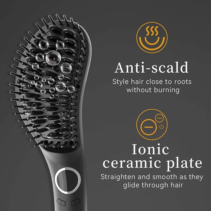 JINRI Volumizing Hair Iron Hair Straightener Brush Adjustable Temp 360 ° Tail Rotation Lasting Hair Volume for Short Or Thin Black
