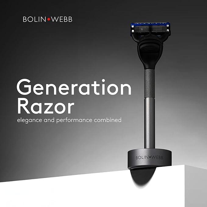 Bolin Webb Generation Razor &amp Stand - Luxury Razors for Men with Gillette Fusion 5 Blades Premium Aluminum Shaving Razor for Smooth Irritation-Free Shave Ideal Gift &amp Daily Grooming Set (Gr