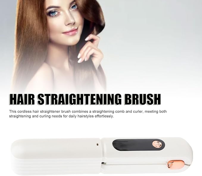 YUYTE Hair Straightener Brush for Women: 2 in 1 Curling &amp Straightening Brush with Dust Cover Ceramic Hot Comb with 3 Temps for Hair Styling (White)
