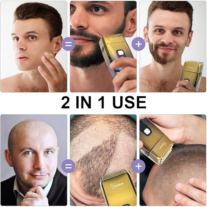 Hatteker Foil Head Shaver Triple Blades Electric Shaver Razor for Men Close Bald Head Barber Trimmer Waterproof Wet &amp Dry Cordless Gold