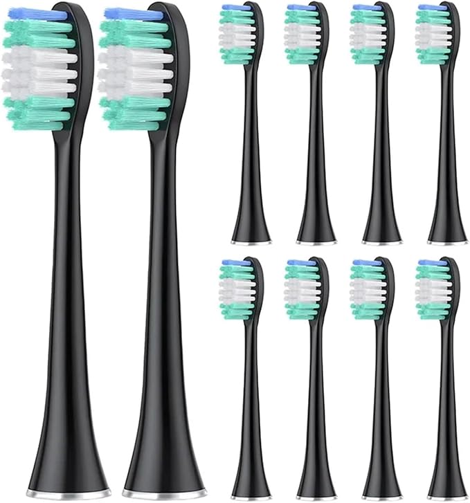 10 Pieces Brush HeadCompatible for AquasonicSeries Electric Toothbrush(Black)