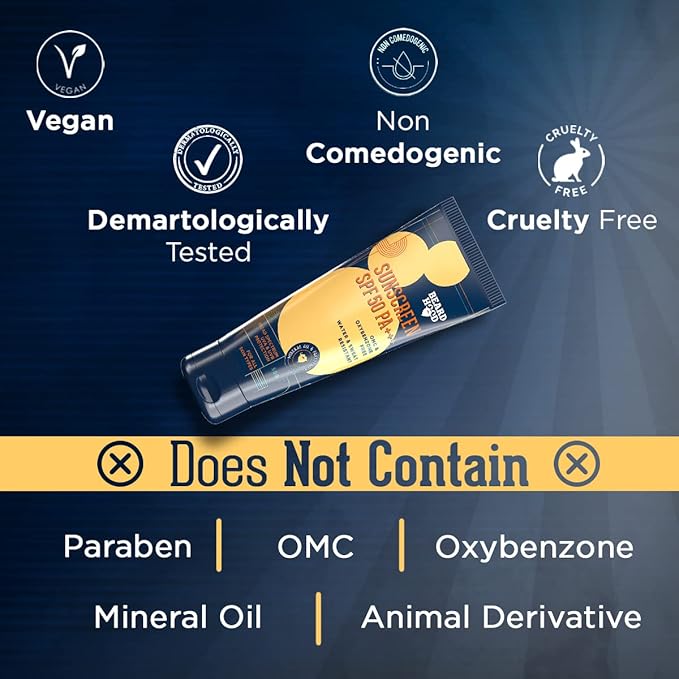 Beardhood SPF 50 PA+++ Sunscreen For Men | Non Greasy Water &amp Sweat Resistant | OMC &amp Oxybenzone Free | Suitable for all Skin Types 50g