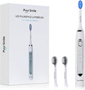 LED Electric Lumi Toothbrush - 2 (Blue led) Brush Heads for Adults | 4 Cleaning Modes with Smart Timer IPX7 Waterproof Long-Lasting Battery &amp Wireless Charging Base (White)